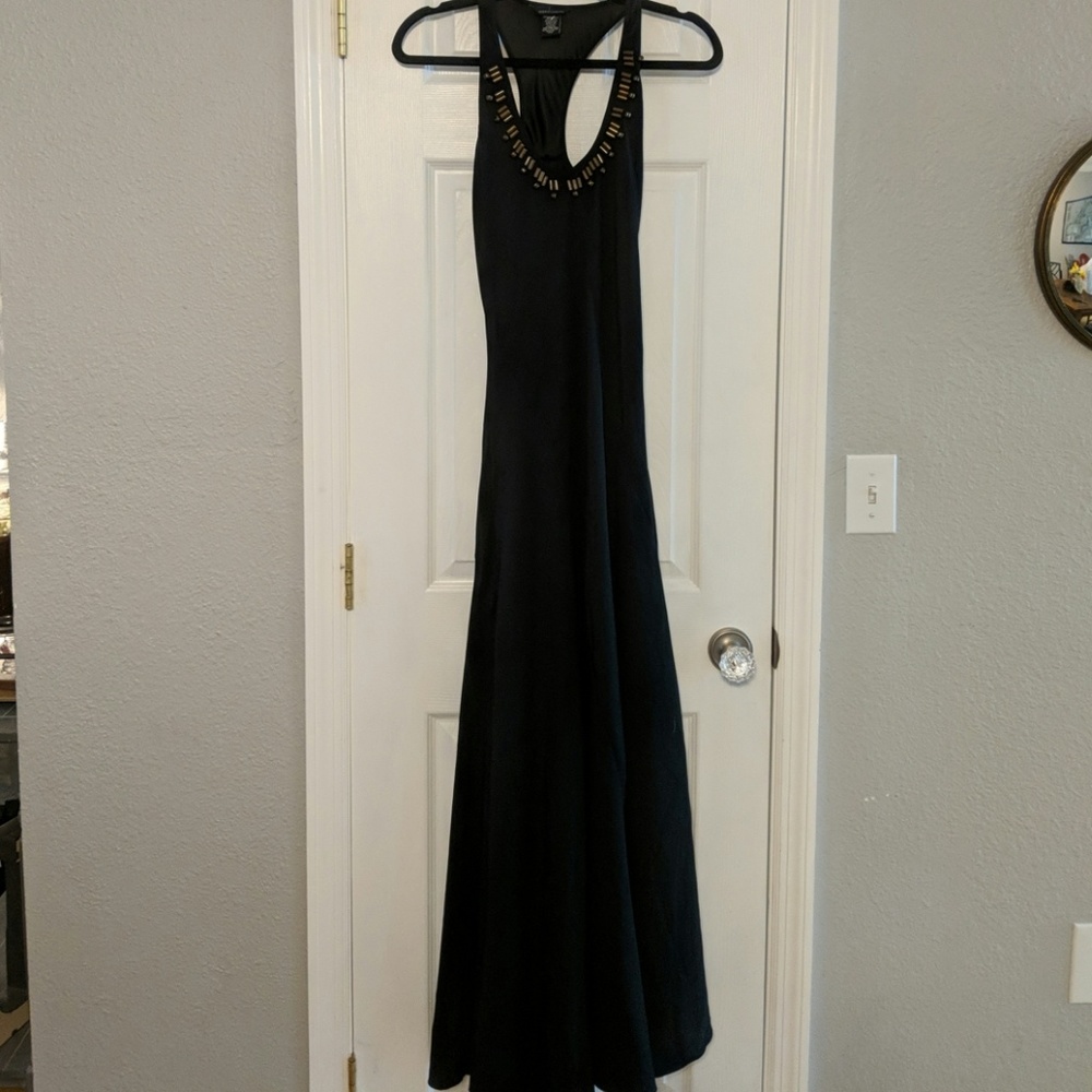 Black maxi dress with brass beaded detail size XS